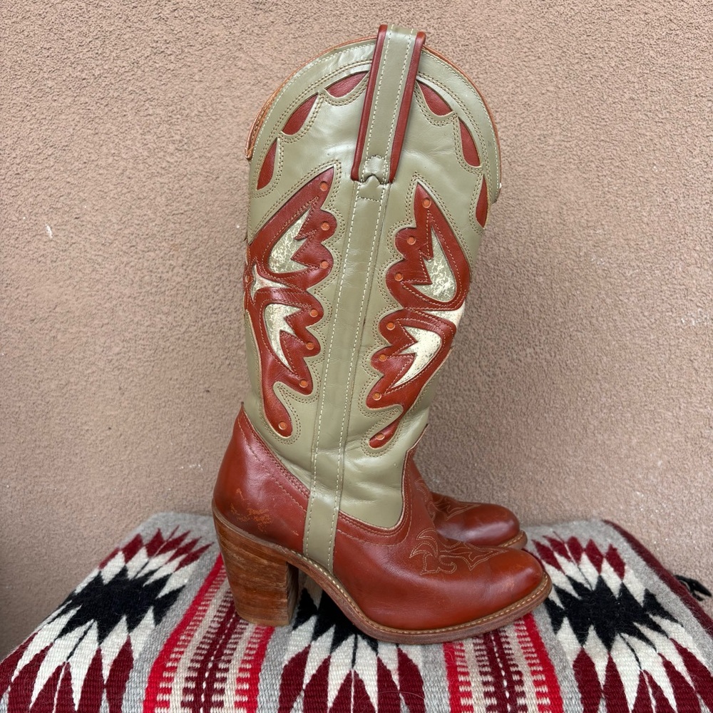 Vintage 70’s Capezio Butterfly Inlay Heeled Cowgirl Boot